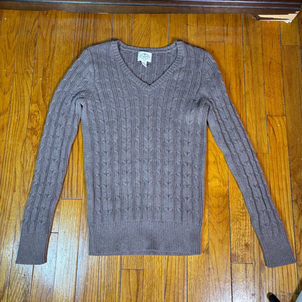 StJhon's bay brown cableknitted sweater business casual cotton blend preppy sz S